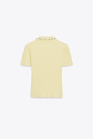JEWEL COLLAR RIBBED POLO SHIRT - Yellow by Zara - Image 7