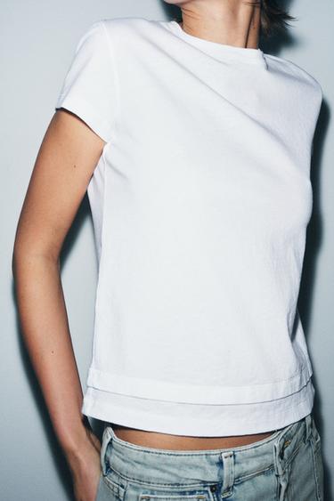 T-SHIRT LENGAN PENDEK EFEK GANDA - Putih dari Zara