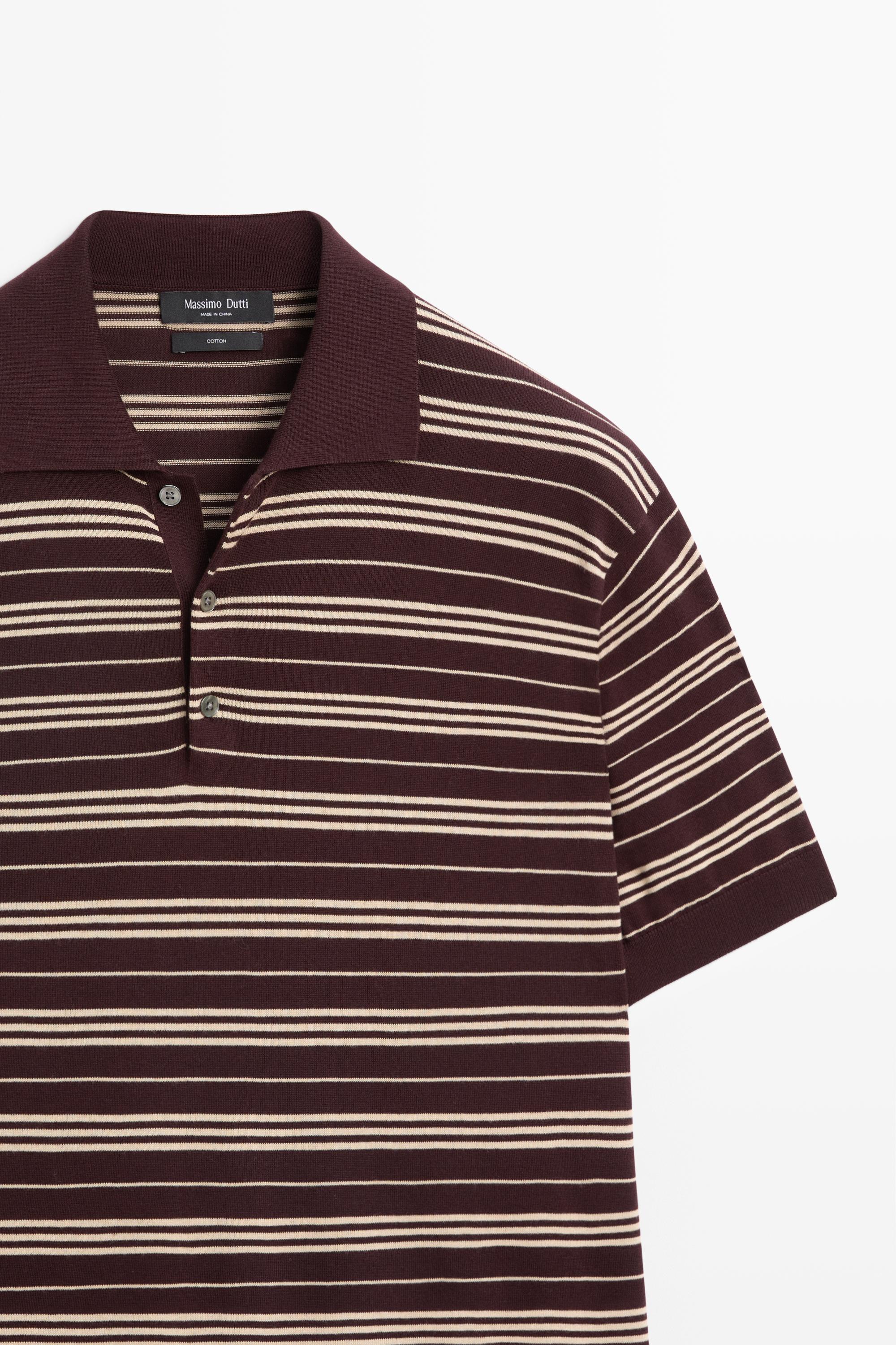 100% Cotton Striped Knit Polo Sweater