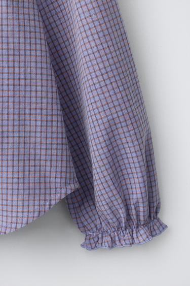 CHECK SHIRT WITH RUFFLE TRIM - Blue by Zara - Image 3