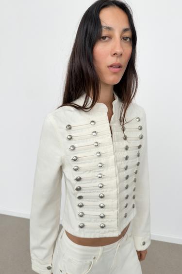 TRF FITTED DENIM JACKET WITH BUTTONS - Oyster-white by Zara