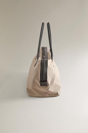 CANVAS AND LEATHER TRAVEL BAG - Chocolate Brown by Zara - Image 2