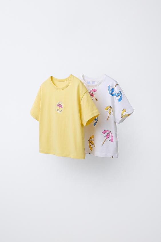LOT DE DEUX T-SHIRTS IMPRIMÉ PARAPLUIES - Jaune de Zara - Image 0