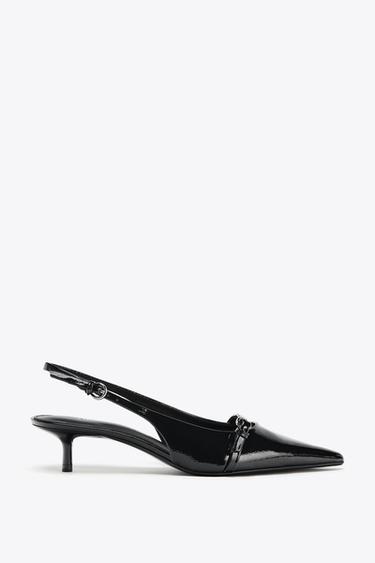 FAUX-PATENT KITTEN HEEL SLINGBACKS - Black by Zara - Image 0