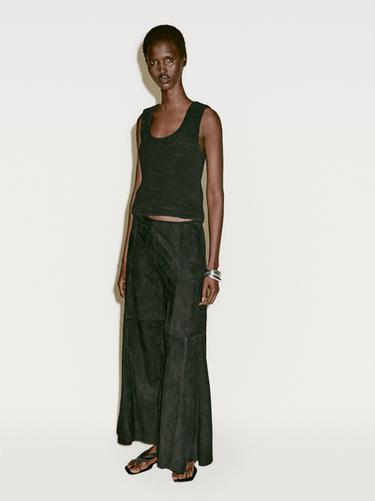 Zara Wide-leg suede leather trousers - Limited Edition - Black