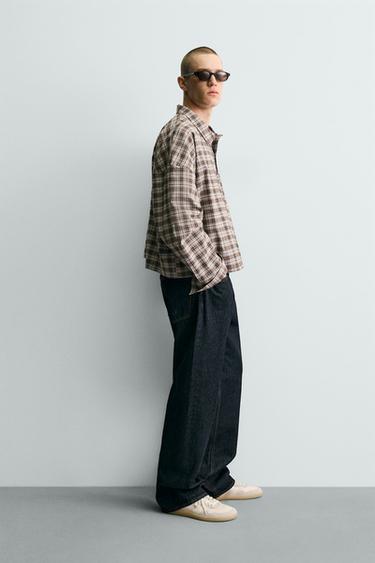 BOXY FIT CHECK POLO SHIRT - Brown / Ecru by Zara - Image 3