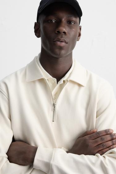 INTERLOCK QUARTER-ZIP POLO SWEATSHIRT - Ecru by Zara - Image 4