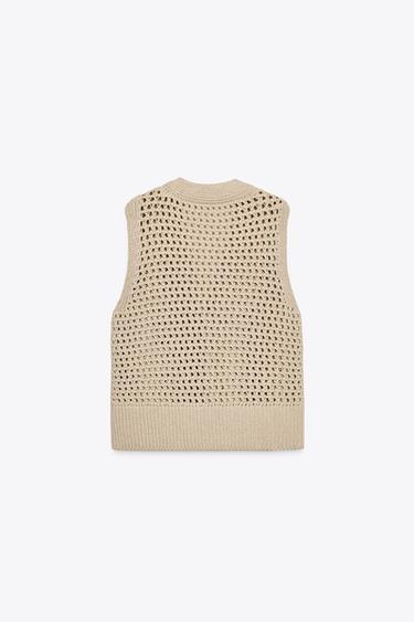 GILET EN MAILLE OUVERT - Sable de Zara - Image 6