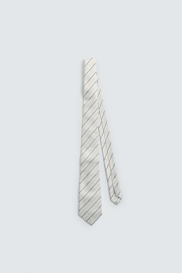 100% SILK STRIPED TIE - White / Grey by Zara