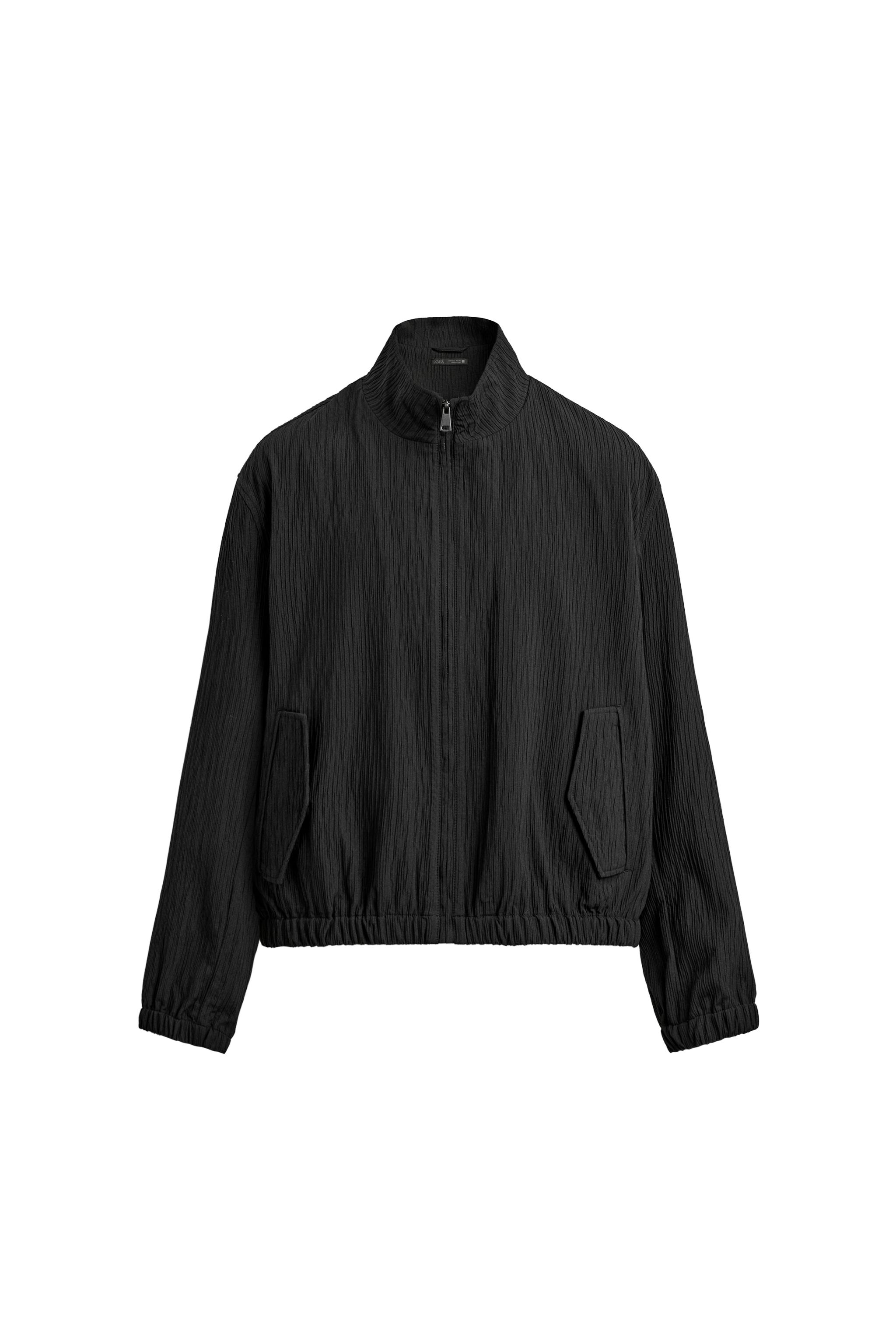 CRINKLE-EFFECT BOXY FIT JACKET - Black | ZARA Singapore