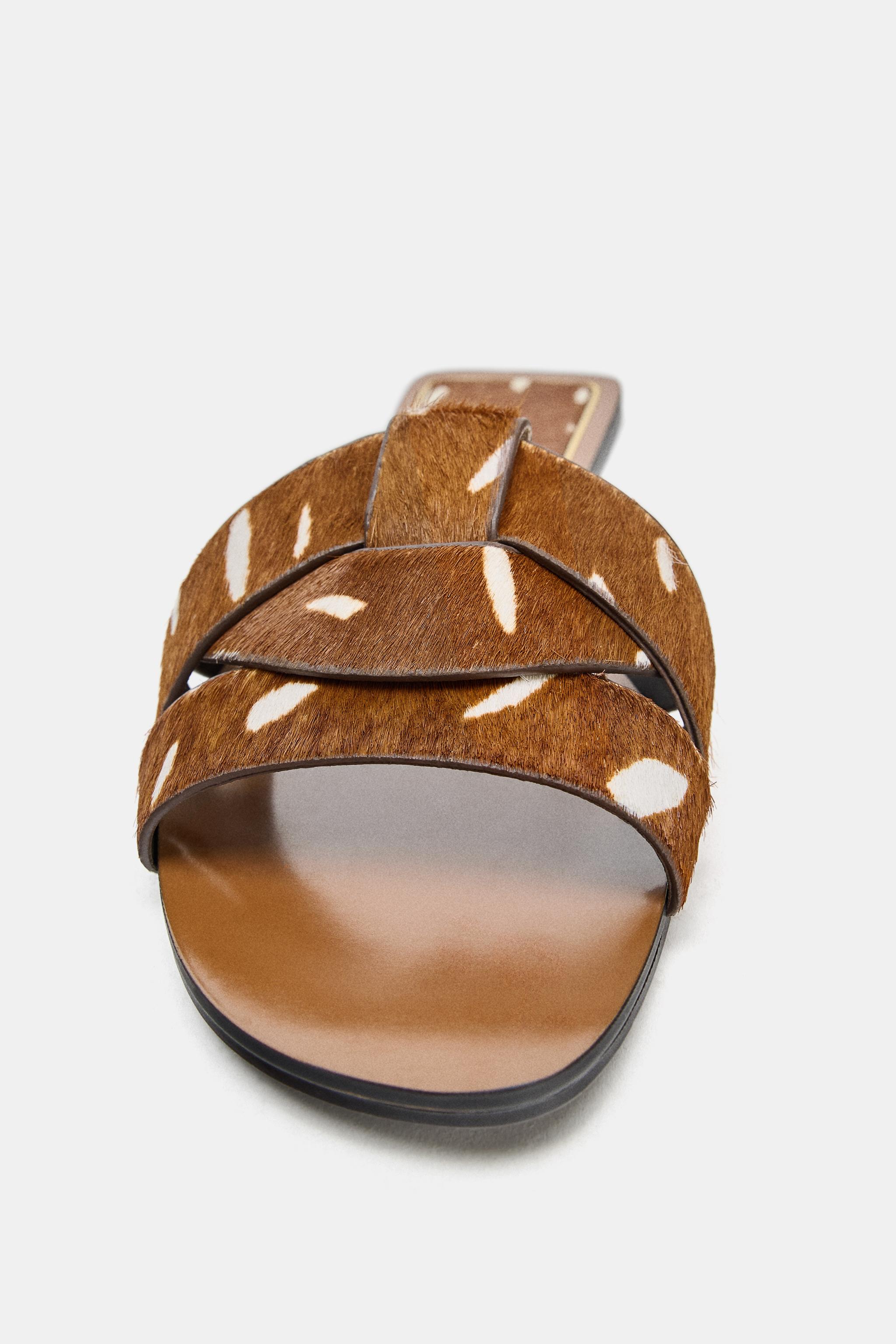 FAUX FUR CROSSED LEATHER SANDALS - Multi-color | ZARA United States