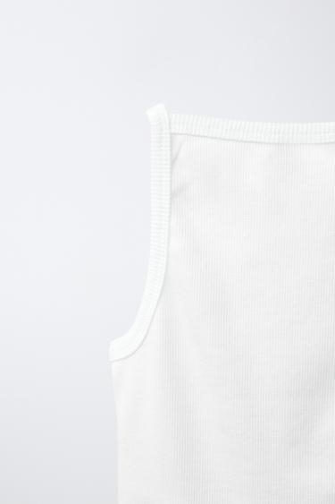 DÉBARDEUR CÔTELÉ À INSCRIPTION ET STRASS - Blanc de Zara - Image 3