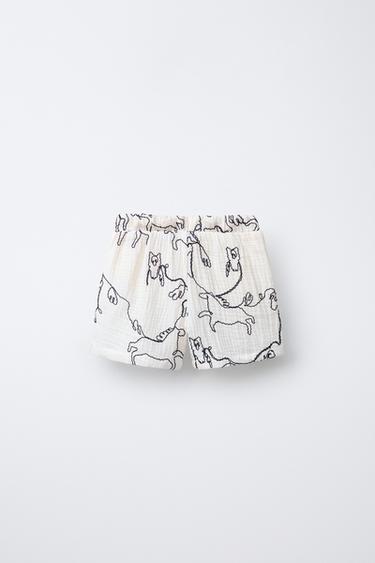 TEXTURED BERMUDA SHORTS WITH HORSE EMBOSSING - Ecru by Zara