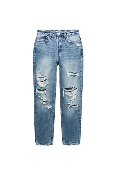 JEANS TRF MOM TIRO ALTO ROTOS