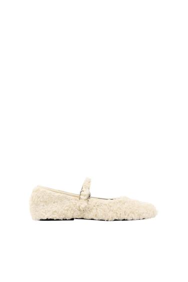 BALLET FLATS WITH FAUX SHEARLING
