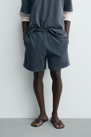WASHED WAFFLE-KNIT BERMUDA SHORTS - Blue by Zara