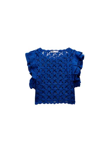 KNIT TOP WITH RUFFLED SLEEVES