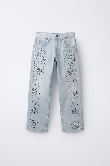ДЖИНСЫ WIDE LEG С ЗАКЛЕПКАМИ — СИНИЙ от Zara