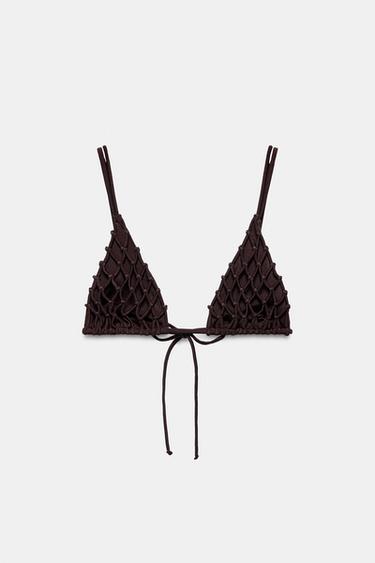 TOP BIKINI THURJE ME GREP TREKËNDORE - Çokollatë nga Zara