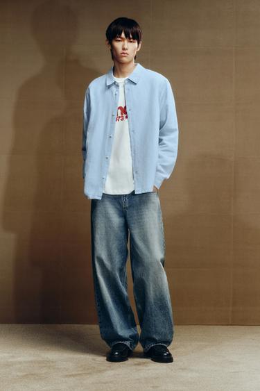 Zara 輕盈丹寧襯衫 - 天藍色