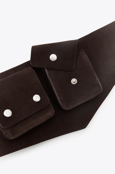 CEINTURE BANDEAU EN CUIR AVEC POCHES - Chocolat de Zara - Image 3