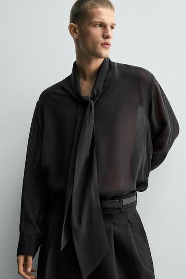 CHEMISE SEMI-TRANSPARENTE À NŒUD - Noir de Zara - Image 5