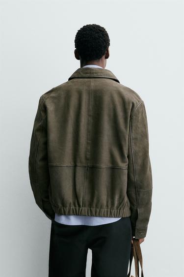 BLOUSON EN CUIR EFFET DAIM - Vert de Zara - Image 2