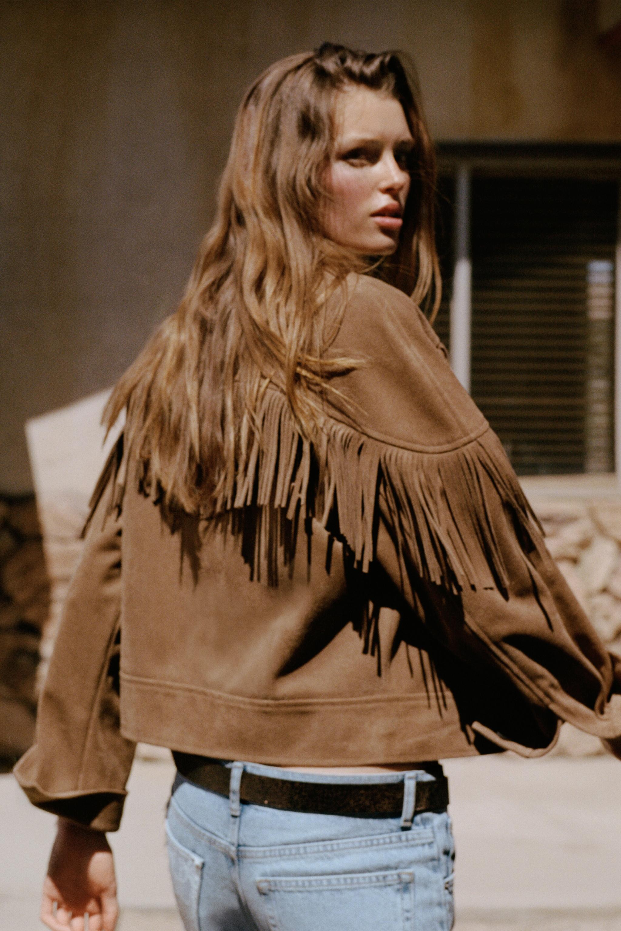 BLOUSON À FRANGES EFFET DAIM