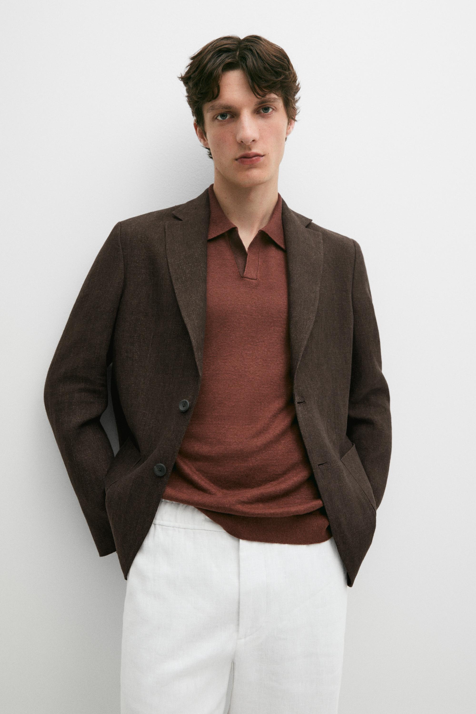 100% linen melange blazer — Mink marl