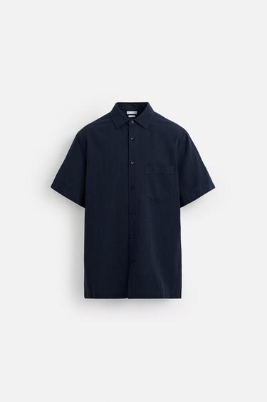 Zara COTTON - LINEN SHIRT - Dark navy