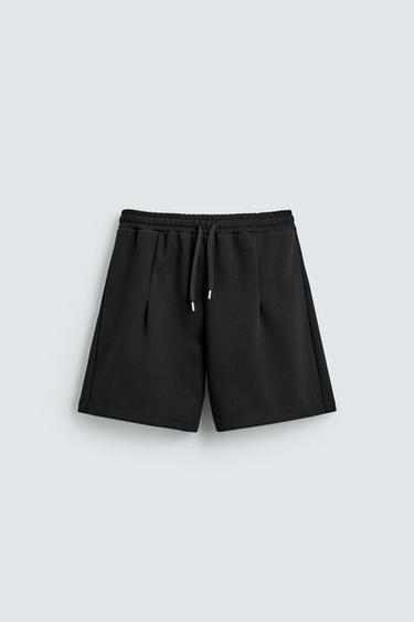 Zara LABEL JOGGER SHORTS - Black
