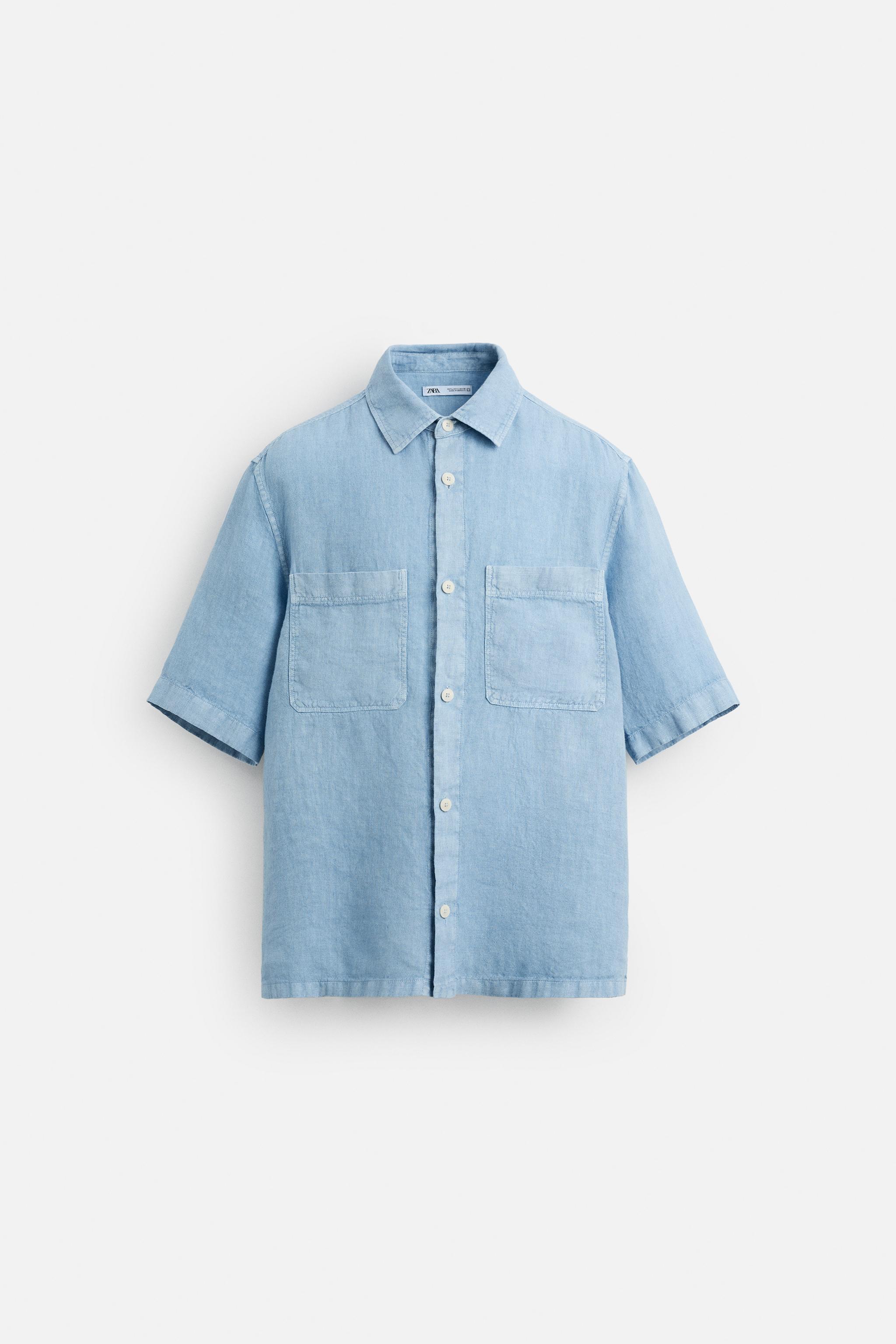 LINEN WASH CACHE シャツ　サックスブルー GINO｜Lino Moderno バイオウォッシュリネン col.サックスブルー
