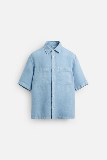 100% LINEN WASHED SHIRT - Bluish by Zara - Image 6