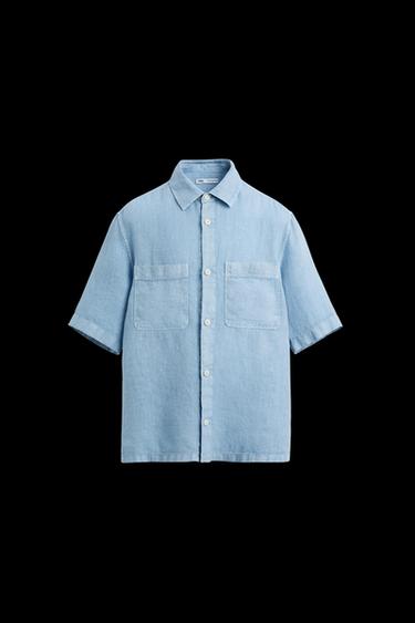 Zara WASHED 100% LINEN SHIRT - Bluish - Image 0