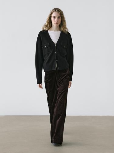 Zara V-neck knit cardigan with gold buttons - Black