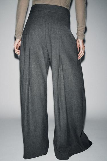 PANTALON WIDE LEG RAYURE CRAIE À PINCES ZW COLLECTION - Gris moyen de Zara - Image 2