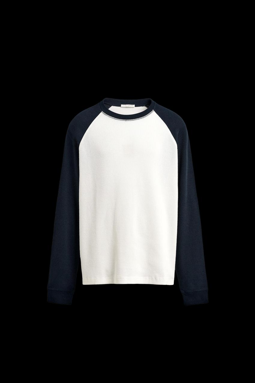 COLOR BLOCK WAFFLE TEXTURED T-SHIRT