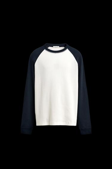 CAMISETA ESTRUCTURA CUADRILLÉ COLOR BLOCK - Marino / Blanco de Zara