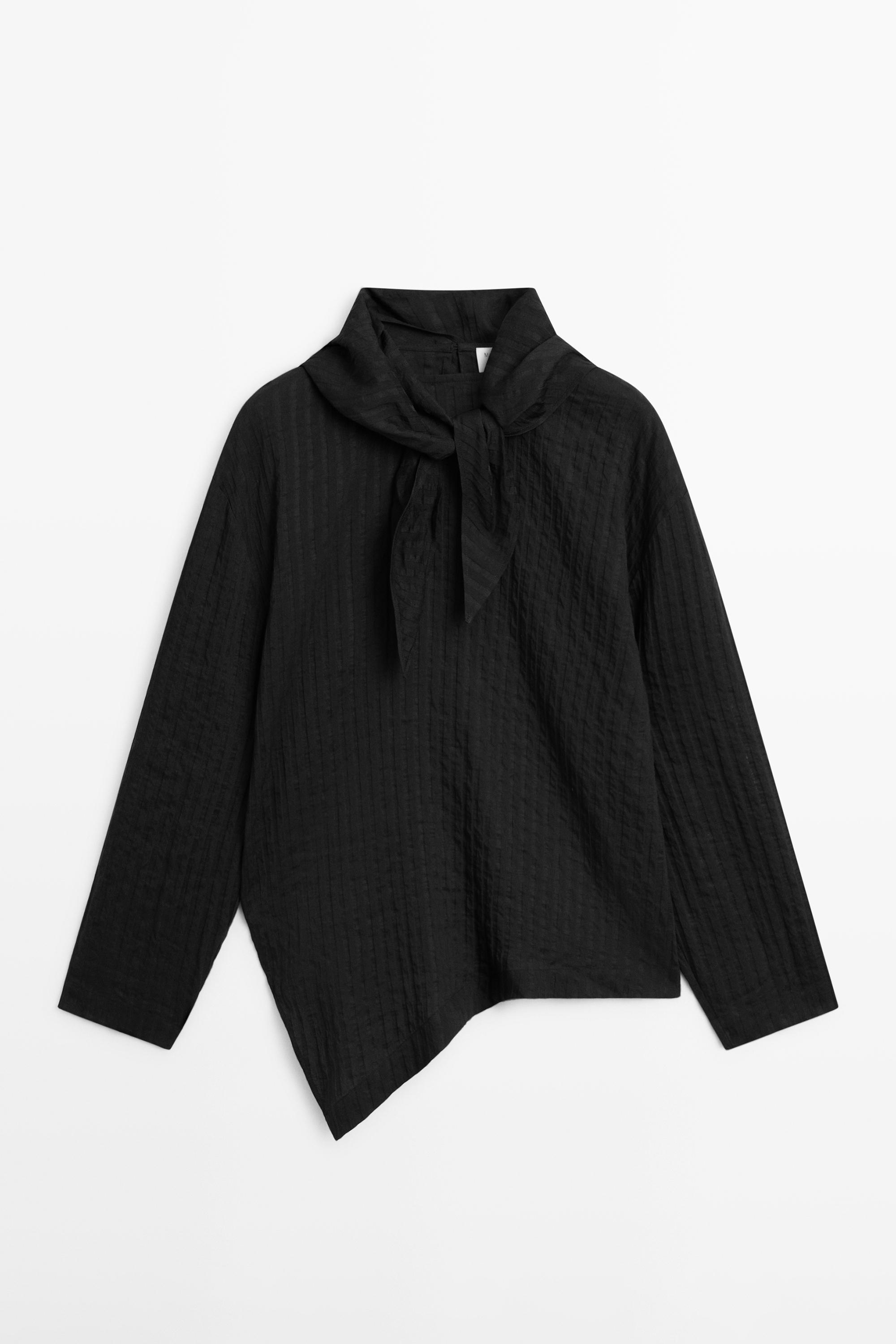 Chemisier fluide à rayures et détail foulard