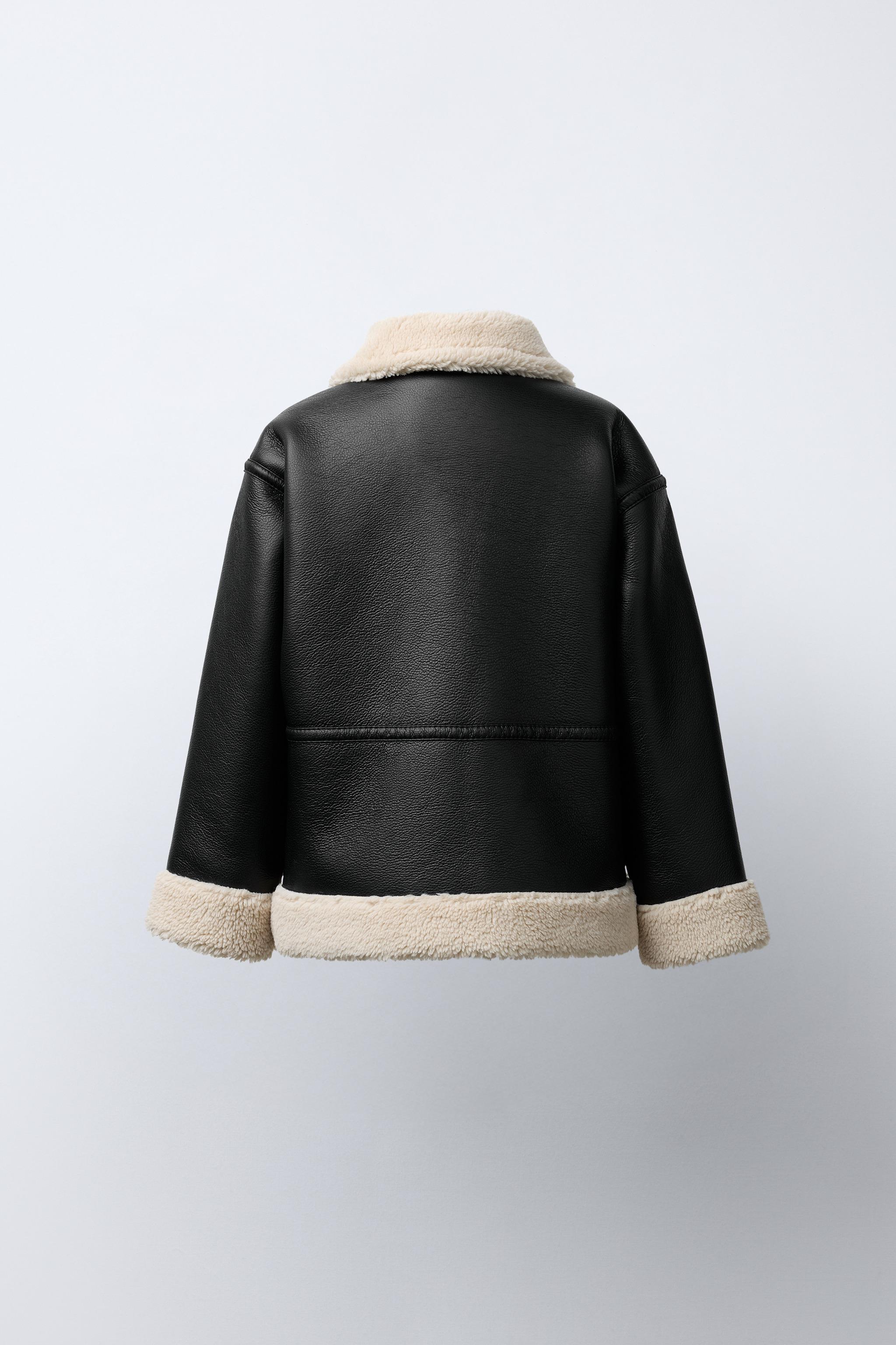 DOUBLE FACED FAUX LEATHER SHEARLING JACKET