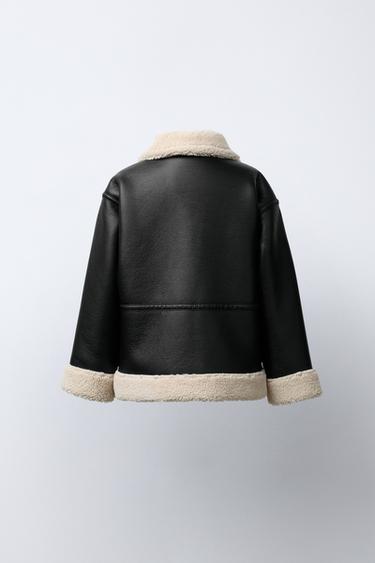 DOUBLE-FACED LEATHER EFFECT FAUX SHEARLING JACKET - Black by Zara - Image 3