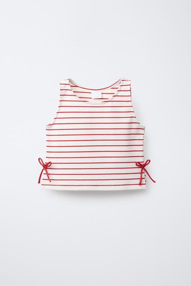 Zara STRIPED BOW T-SHIRT - Red