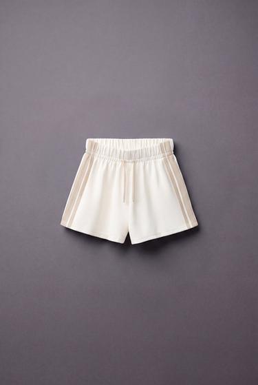 Zara CONTRAST SIDE STRIPE SHORTS - Ecru