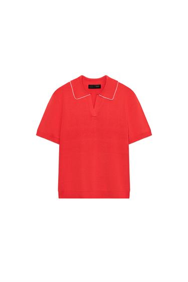 CONTRAST LACE KNIT POLO SHIRT - Red / Coral by Zara