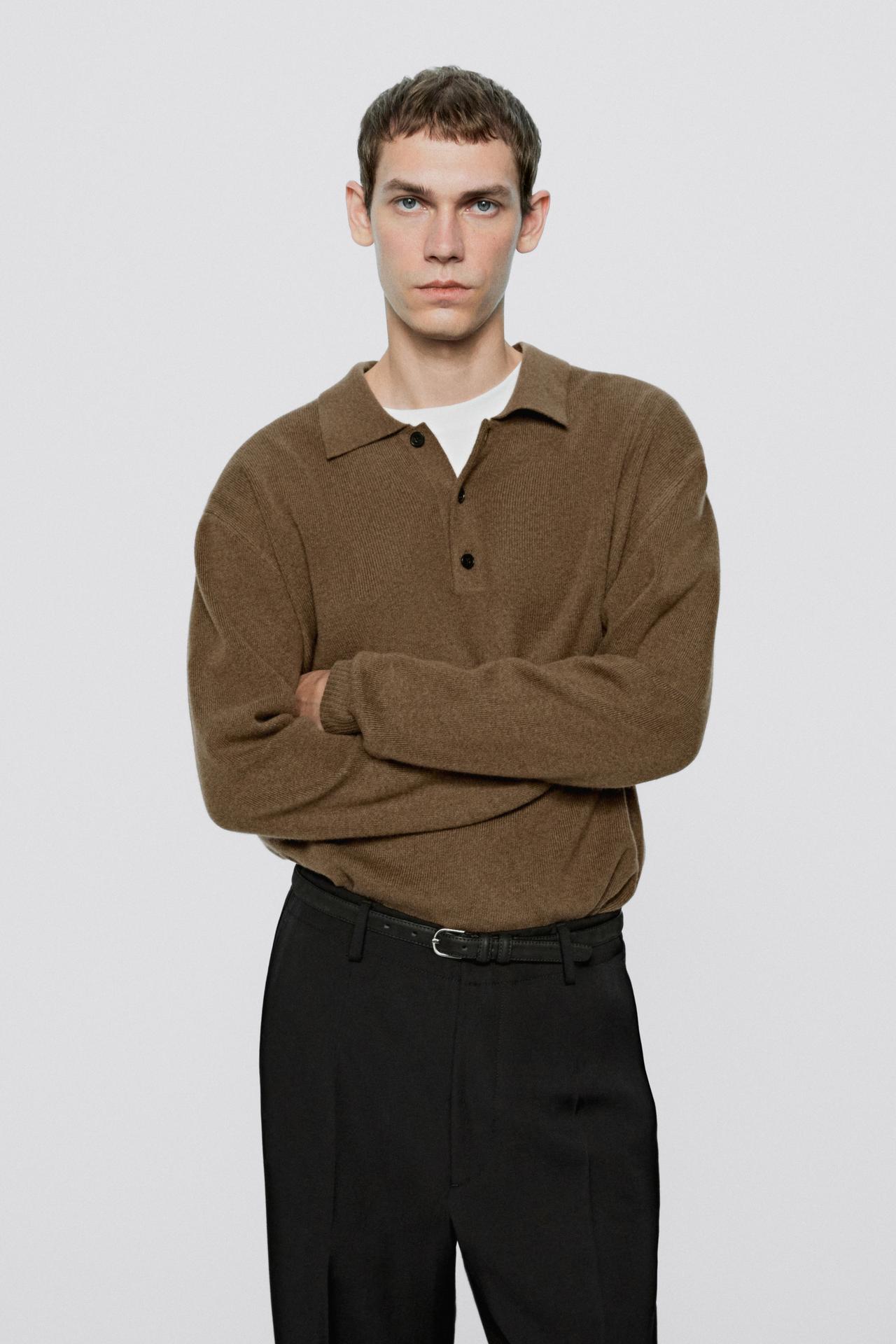 100% wool knit polo sweater - LIMITED EDITION — Brown marl