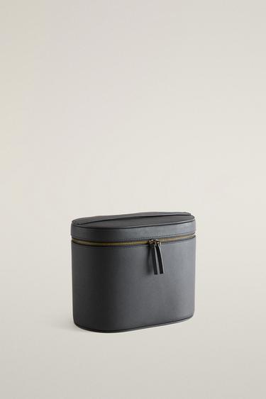 MAKEUP BAG LEATHER NAPA MIRRORED SUEDE STEM — Black 2
