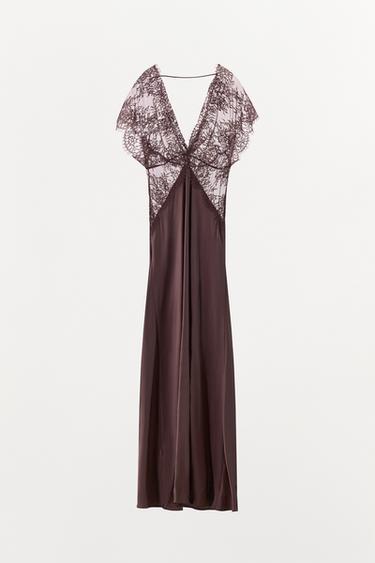 SATIN AND LACE COMBINATION DRESS - Brown by Zara - Image 3
