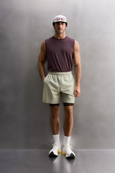 Zara LIGHTWEIGHT PERFORATED SHORTS - Gray green - Image 0