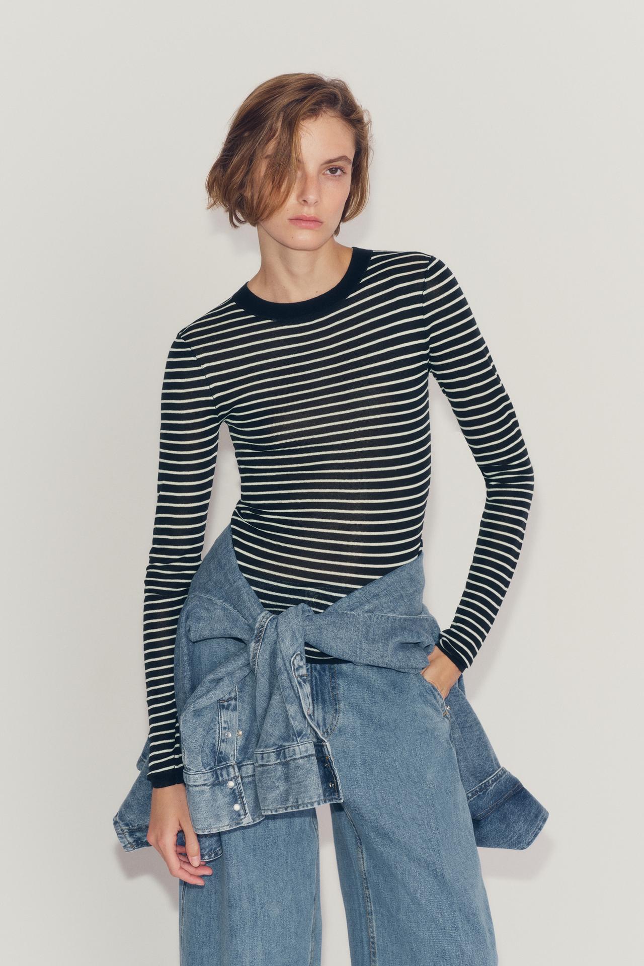 STRIPED FINE KNIT JUMPER — striped