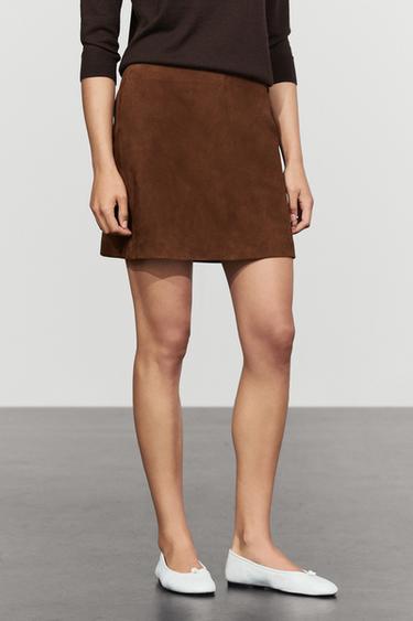 Suede leather mini skirt — Brown / Taupe 2